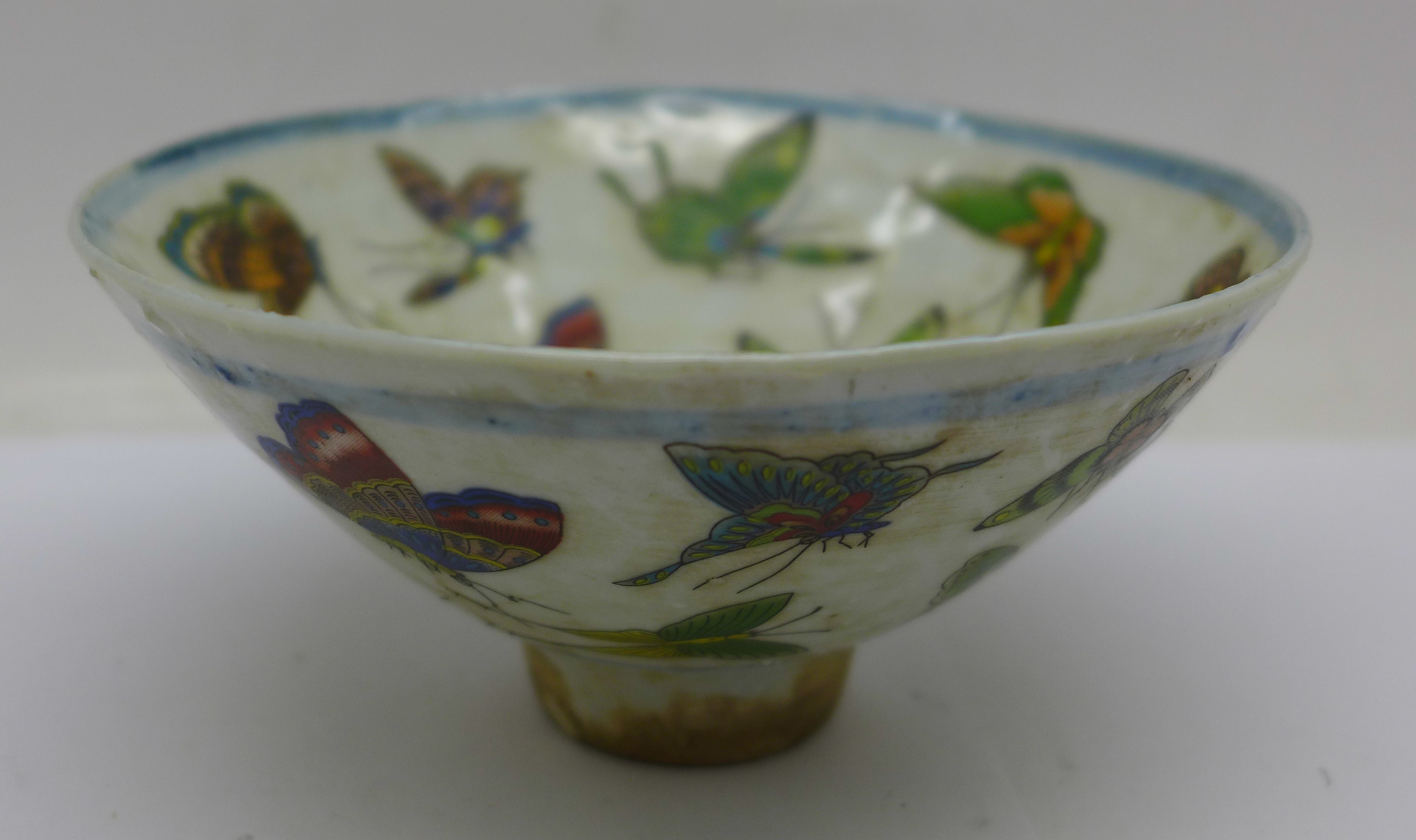 A Chinese 'Thousand Butterfly' bowl, 123mm diameter