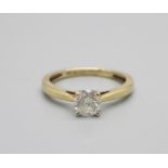 A 9ct gold and diamond solitaire ring, 2g, L