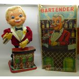 A tin-plate battery operated Bartender, boxed