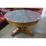 A George IV inlaid rosewood centre table, with circular grey marble top