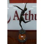 An Art Deco style bronze figure of a female dancer, on marble base