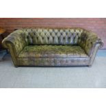 An early 20th Century green leather Chesterfield settee