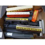 Ten OO model railway coaches and parts