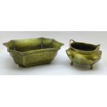 Two oriental brass pots/incense burners