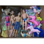 Three Action Man figures, seven dolls including Barbie and twenty-one horse and unicorns including