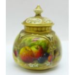 A Royal Worcester lidded pot pourri vase, signed Ricketts, finial a/f