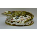 A Royal Crown Derby Paperweight - ?Crocodile?, 21st anniversary edition (2003 date stamp) with