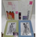 An album of female modelling photographs and a folio of fashion designs