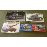 Five military related model kits including Airfix and Revel