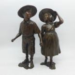 A bronze figure of a young boy and girl signed Seva, numbered 80/195, 20cm