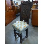 A 17th Century style carved joint oak child's chair back stool