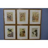 A set of six Japanese prints, framed