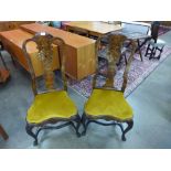 A pair of 18th Century Dutch walnut and marquetry inlaid side chairs