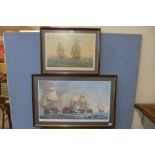 Two signed Peter Power limited edition marine prints, Battle of Cape Trafalgar and one other, framed