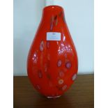 An Italian Murano red glass millefiory vase