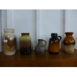 Five West German glazed porcelain vases