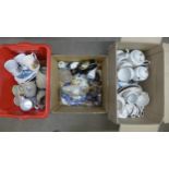 Three boxes of assorted china including two tea sets (one Japanese), a lustre vase with an iris