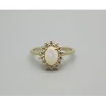 A 9ct gold, opal and white zircon ring, with certificate, 1.9g, N