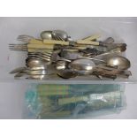 Assorted plated cutlery, etc.
