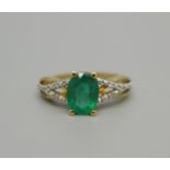 A 9ct gold, Zambian emerald and zircon ring, with certificate, 2.1g, L