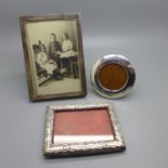 Three silver photograph frames, largest 13.5cm x 9.5cm, a/f