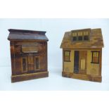 Two early 20th Century novelty marquetry money boxes