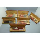 Six boxed Platignum fountain pen sets with 14ct gold nibs