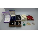 Assorted white metal jewellery, etc., and a rolled gold bangle