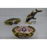 Three Royal Crown Derby Paperweights - Cromer Crab, with gold stopper. Limited availability until