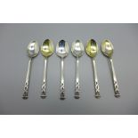 A set of six Liberty & Co. silver coffee spoons, Birmingham 1947, 47g