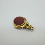 A swivel fob set with bloodstone and carnelian