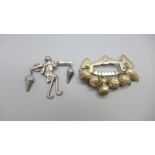 A Ragastens Brazilian 900 silver brooch and an African white metal water carrier brooch