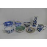 An oriental blue and white tea bowl, small chip on the rim, a Spode cream and sugar, a Wood & Sons