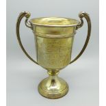 A silver trophy, Gedling Colliery Bowls Club inscription, Sheffield 1925, Walker & Hall, 305g