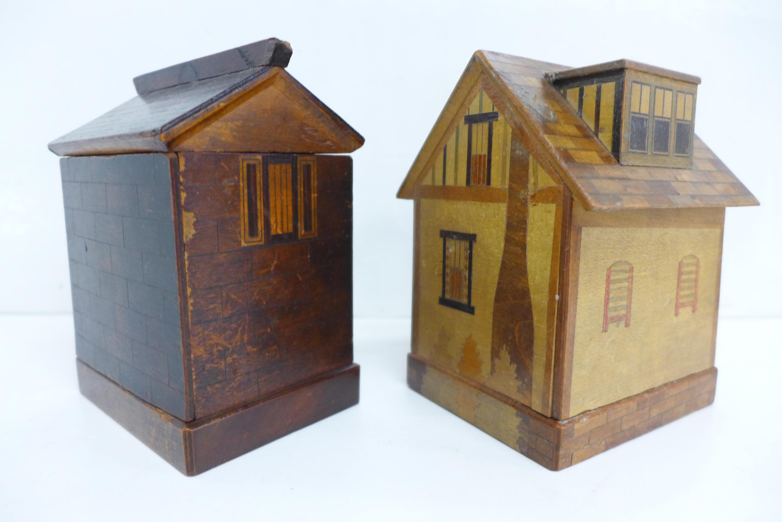 Two early 20th Century novelty marquetry money boxes - Bild 4 aus 4