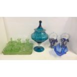 Coloured glass including Murano, a dressing table set, etc. **PLEASE NOTE THIS LOT IS NOT ELIGIBLE
