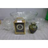 A pressed glass punch bowl with twelve glasses, a quartz clock and a Murano glass vase **PLEASE NOTE