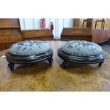 A pair of Victorian ebonised and beadwork circular footstools