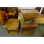 Two oak lamp tables and a small drop-leaf occasional table