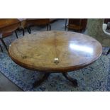 A Victorian figured walnut and Tunbridge ware inlaid oval centre table