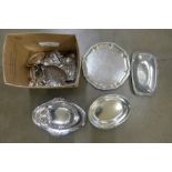 A collection of plated ware, etc., flatware and a hammered pewter dish by Tinn, Norway **PLEASE NOTE