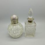 A Victorian silver topped globular glass scent bottle, with inner stopper, Birmingham 1886, and a