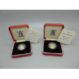 Two Royal Mint silver proof Piedfort £1 coins, 1996 and 1997