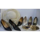 A collection of circa 1960's lady's shoes, a hat, Wolsey stockings (x2), publications and an