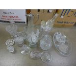 A collection of glassware including crystal decanters and vases, etc. **PLEASE NOTE THIS LOT IS