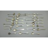 A collection of silver condiment spoons, 132g