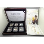 Harry Potter collectables; five Proofline silver plated official coins, six silver plated film