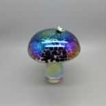 A Glasform Ditchfield mushroom shaped glass paperweight with hallmarked silver butterfly