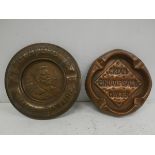 A copper Players sailor ashtray and a copper Cream Cracker ashtray