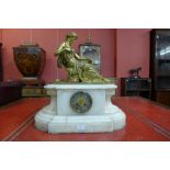 A 19th Century French white marble and ormolu figural mantel clock, the movement signed S. Marti &